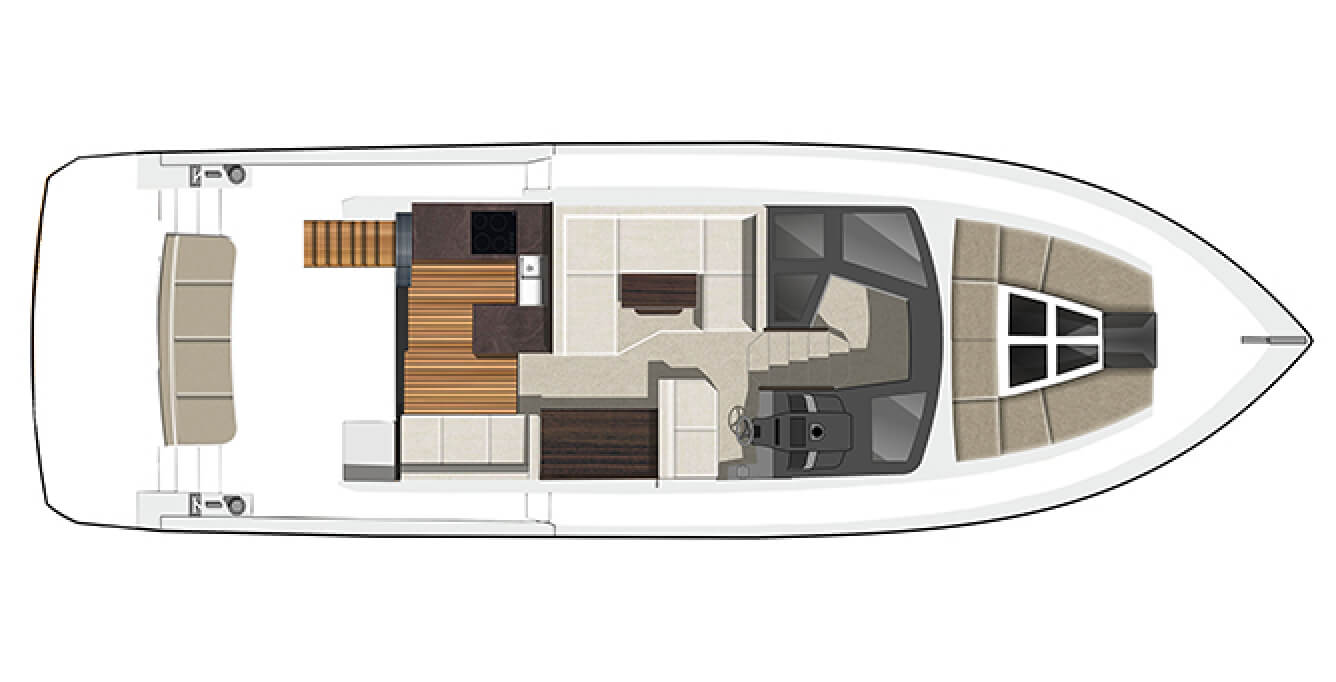 The layout of the main level on the Galeon 470 SKY yacht
