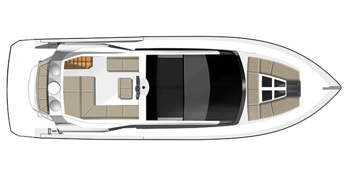 The layout of the sky deck on top of the Galeon 470 SKY yacht