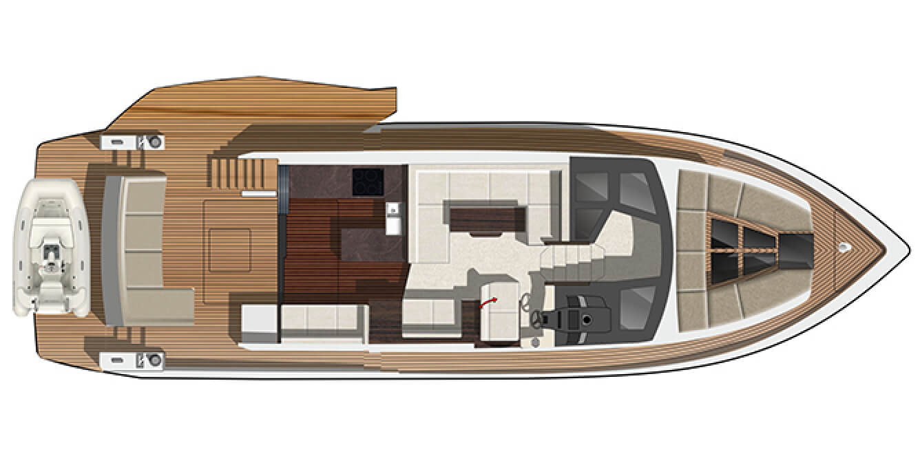 The layout of the main level on the Galeon 500 FLY yacht