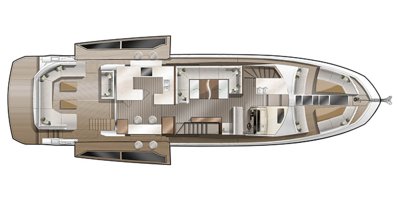 Layout of the main level on the Galeon 640 FLY yacht