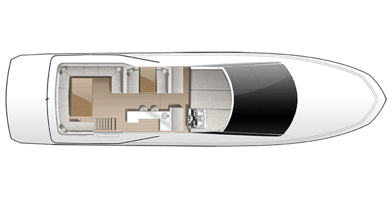 Layout of the sky deck on the Galeon 640 FLY yacht