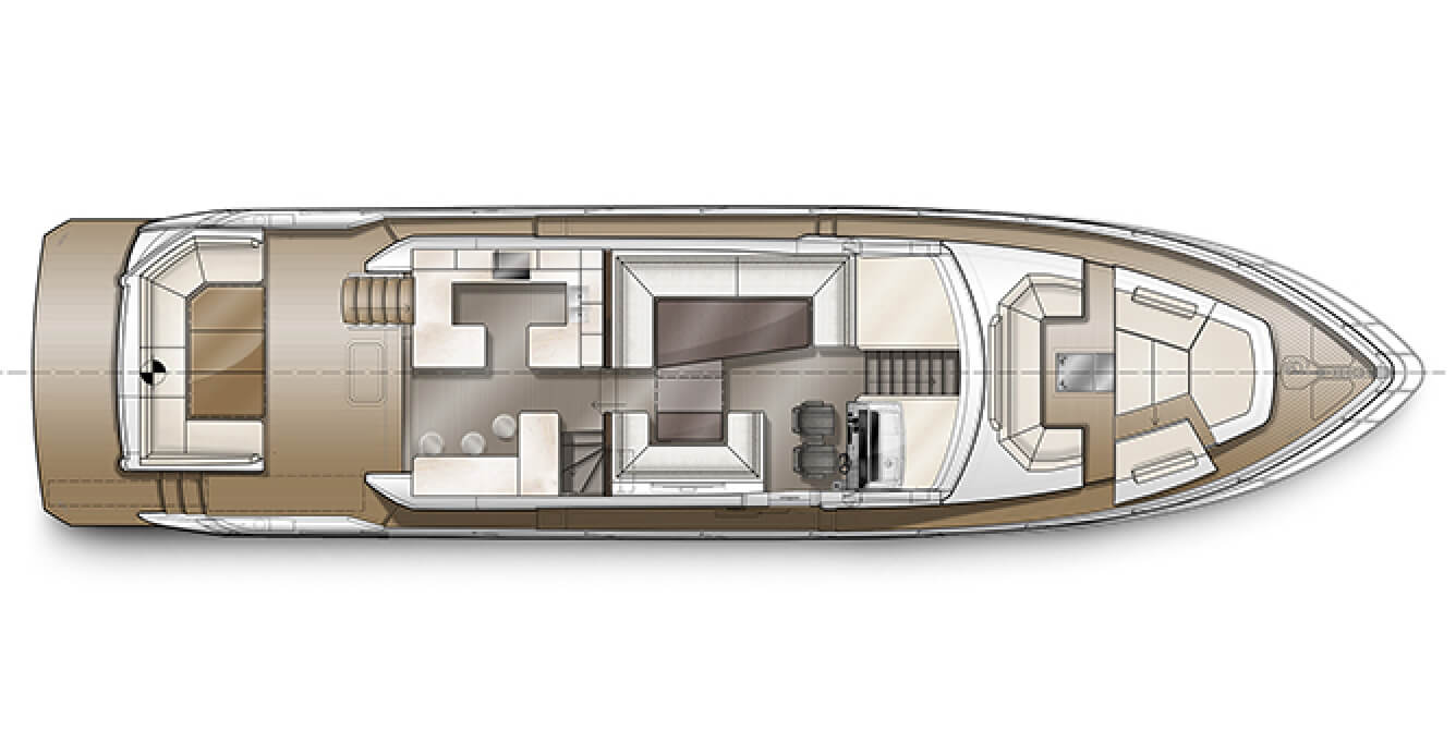 Layout of the main level of the Galeon 680 FLY yacht
