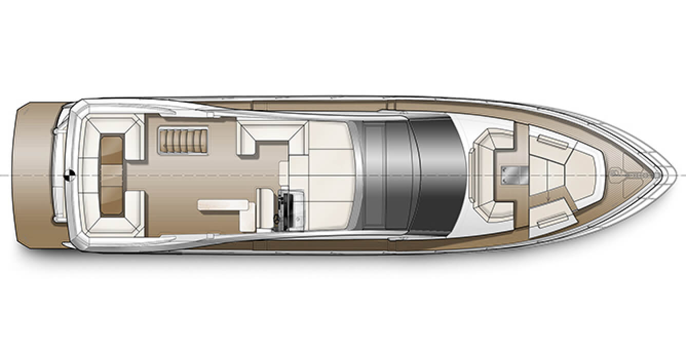 The layout of the sky deck and bow of the Galeon 680 FLY yacht