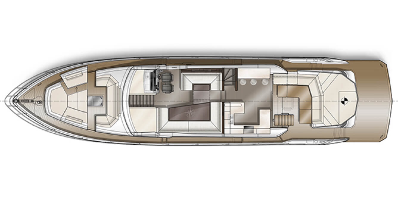Layout of the main level on the Galeon 700 SKY yacht