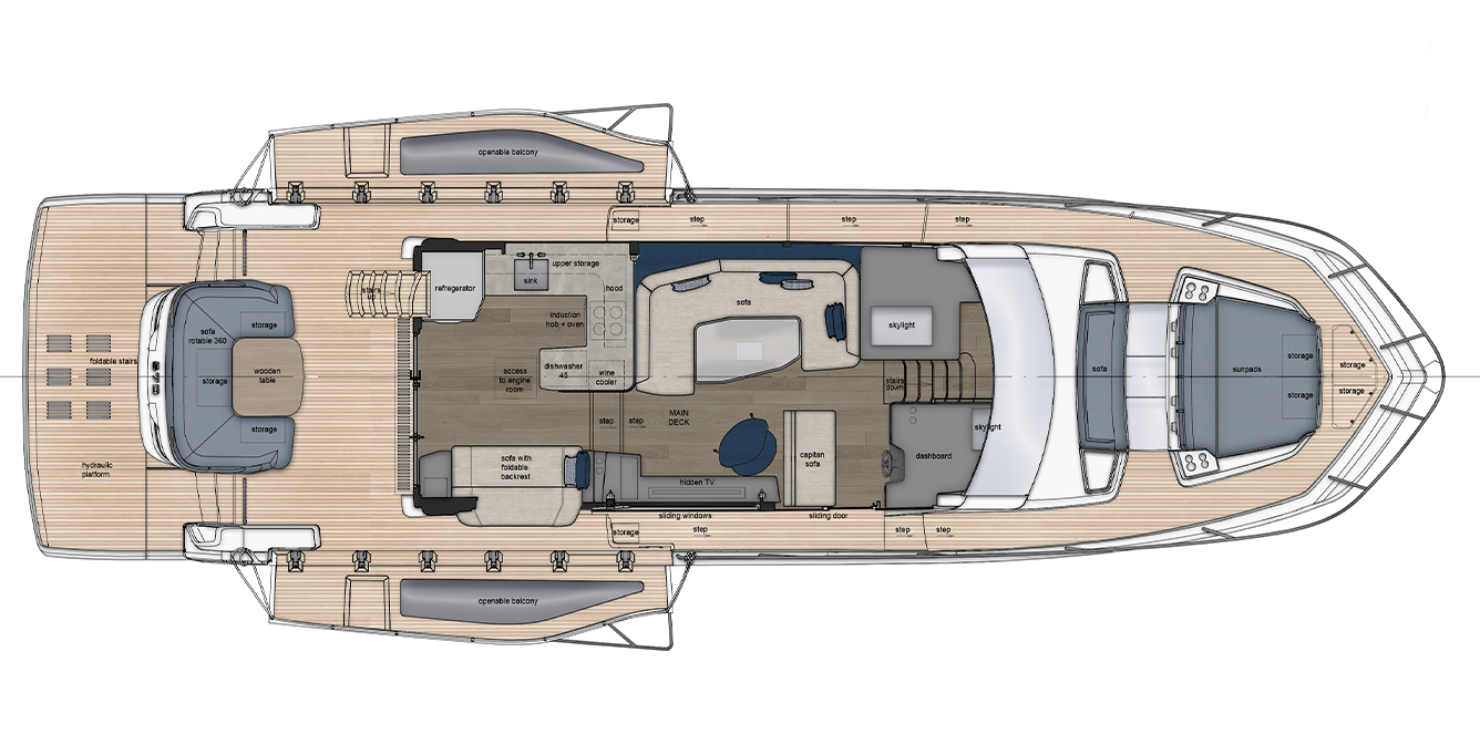 Top down view of the 570 SKY main deck