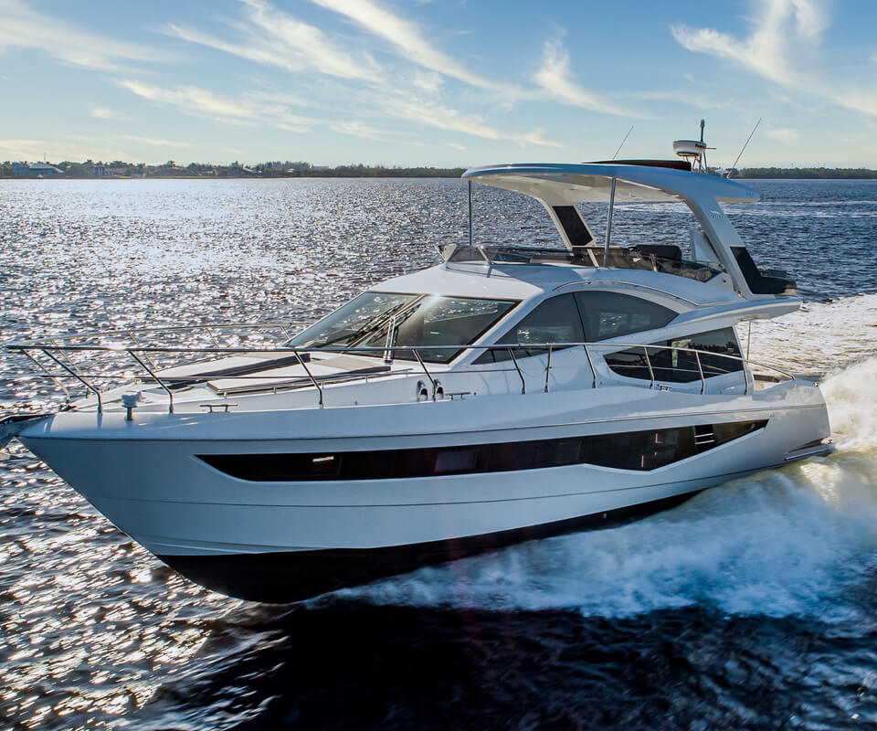 The Galeon 550 FLY yacht cruising on the open water