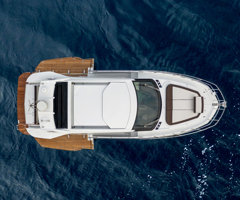  Galeon Yacht on the dark blue water in the beach mode