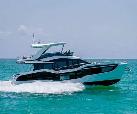 A Galeon Flybridge yacht on the water