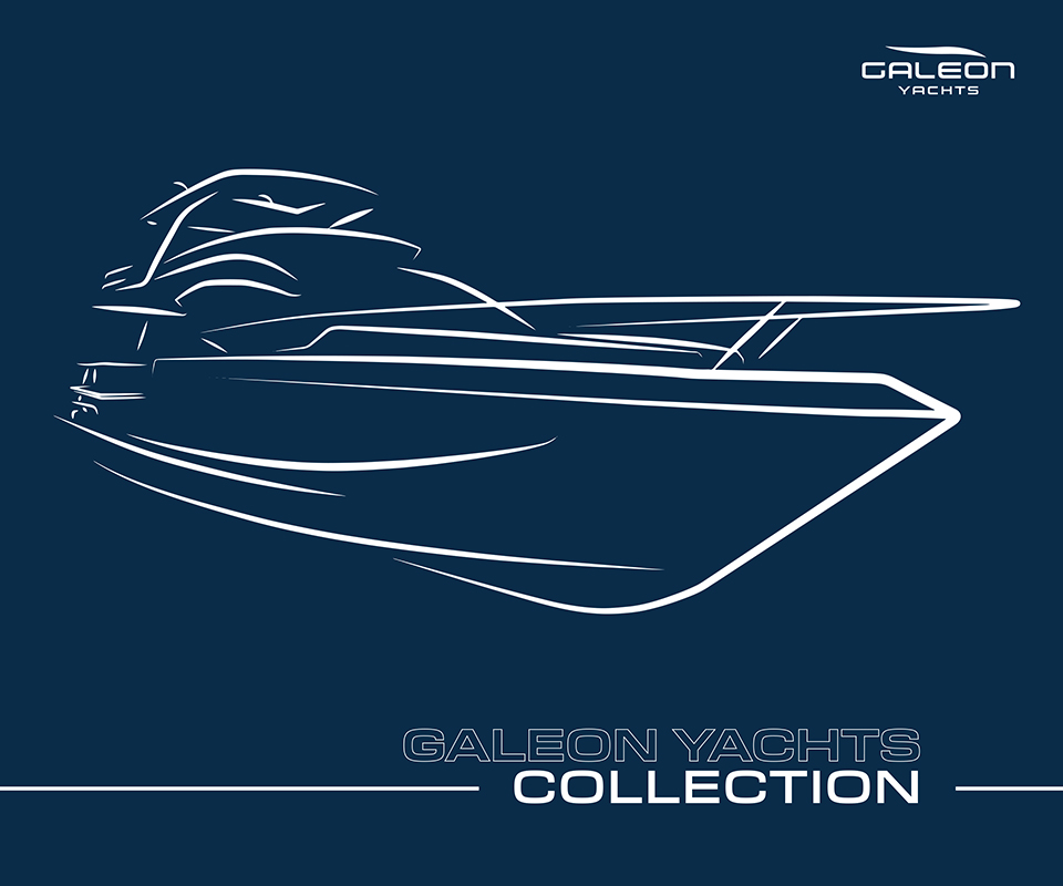 Galeon Yachts full lineup brochure graphic in dark blue