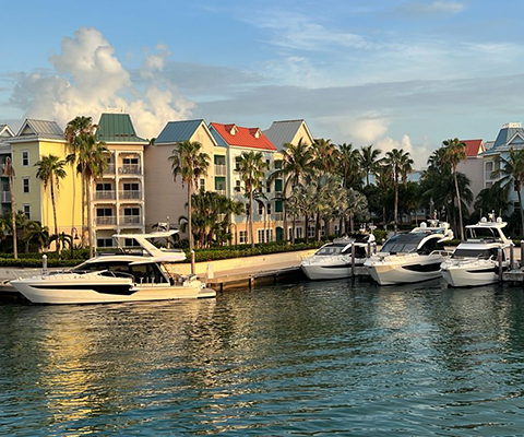 View of the Bahamas with Galeon Yachts in the water