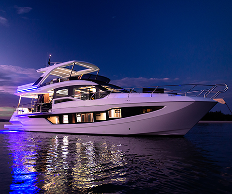 Galeon Yacht on the water during evening